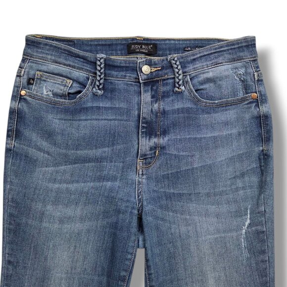 Judy Blue Shauna Bootcut Jeans Womens 30 Mid Rise Braided Belt Loop - Picture 2 of 12